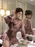 Shirt Dress Woman Elegant Long Sleeve Patchwork Ruffles Lantern Long Sleeve Spring Mini Dresses Female Fashion Vintage-Outfit