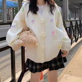 Version V-Collar Three-Dimensional Flower Bow Fashion Knitted Cardigan Autumn And Winter New Loose Lazy Sweet Sweater Girl-Outfit