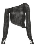 Irregular Cold Shoulder Long Sleeve Top-Outfit
