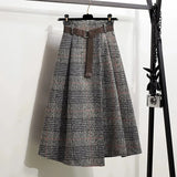 Vintage Designer Long Skirt Women Y2k Knee Length Tartan Plaid Maxi Skirts Casual Fashion Elegant High Waist A-line