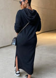 Winter Casual Long Sleeve With Hood Slit Long