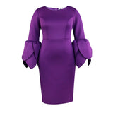 Temperament Style Dress Personality Petal Sleeve Round Neck-Waisted Dress