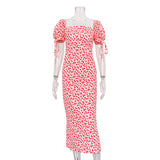 Toloer Women's Wear 2023 New Summer Holiday Style Dress Floral Bubble Sleeve One Word Collar Slim Fashion Dress-Outfit