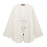 Summer New Women's Casual V-Neck Bow Tie And Suit Top Straight Trousers