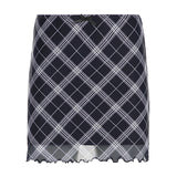 Toloer Hot Girl Black And White Grid Gauze Double Wooden Ear Small Skirt Black Bow Decoration Splicing Skirt-Outfit