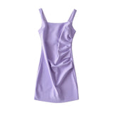 New Pleated Vest Dress Summer Women's Solid Color Square Collar Sleeveless Hip Skirt-Outfit