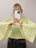 Horn Sleeves Lazy Short Sweater Ins Fall's New Fashionable Commuter Blouse Women's Wear-Outfit