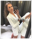 White Hollow Out Waist Back Office Ladies Blazer Femme Autumn Spring Jacket Coat 2022 Women Slim Bodycon Blanche Veste
