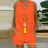 Women's New Solid Color Vertical Collar Sleeveless Casual Suit LZR14529K Series-Outfit