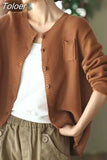 Women's Knit Long Sleeve Fashion Single Breasted Casual O-Neck Vintage Street Solid Cardigan Clothing Tops Autumn