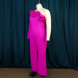 Single Shoulder Collar Wood-Eared Jumpsuit Commuting Wind High Waist Casual Tights