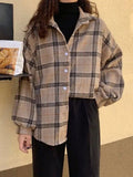 Checkered Print Button Blouse-Outfit