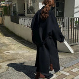 2022 Korea Autumn And Winter New Woolen Overcoat Women X-Long Loose Lacing Belt Black Gray Double Sided 100% Wool Coat