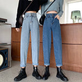 Toloer Jeans Female Autumn Loose Wide Leg Straight Leg Show Thin Large Size Fat Mm Harun Radish Dad Cigarette Pipe Pants-Outfit
