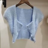 Of Sting Velvet Autumn Temperament High Waist Exposed Umbilled Short-Sleeved Sweater New Ocean Knitted Open Shirt Bottom