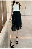 Black Lace Patchwork High Waist Pencil Skirt-Outfit