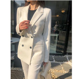 Fashion 2 Piece Set Women Blazer Set Double-Breasted Slim Jacket Pants Suit Office Ladies Work Female