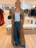 Autumn And Winter New Hot Women's Suit Collar Leopard Print Jacket Casual Long Wind