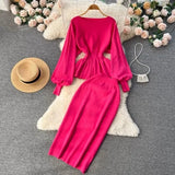 And Winter New French Knitted Set Of Lotus Lantern Long-Sleeved Tops Two Sets Of