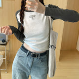 Slim Long-Sleeved T-Shirt Women's Early Autumn New Style Embroidered T-Shirt With Round Neck Blouse-Outfit
