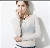Toloer Spring And Autumn Black All Transparent Mesh Yarn Bottom Shirt Female Long Sleeve Sexy Perspective Thin Net Shirt Super Elastic Gauze