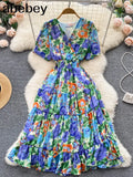 Print Dress Women Summer Sexy Beach Boho Midi Dresses Short Sleeve 2022 Ladies Vintage Elegant Party Dress Vacation