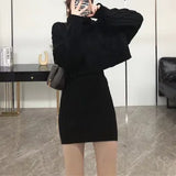 Autumn And Winter French Gentle Hemp High-Necked Short Sweater + Knitted Skirt