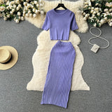 Toloer Hot Girl Suit Female Summer Korean Version Round Collar Knit Short Sleeve Short Jacket High Purse Hip Skirt Two