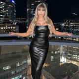 Toloer Women's Dress Autumn 2024 New Slim Leather Vest Dress Women-Outfit