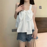Bow Camis Women Summer Fashion Solid Ruffles Casual Crop Tops Female Korean Chic Sleeveless Holiday All-match Tanks New-Outfit