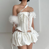 Toloer Fashion Trend With Personality Strapless Top Pleated Skirt Suit Girl-Outfit