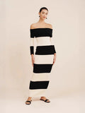 Women's Fashion Elegant Shoulder-To-Shoulder Knitted Blouse Striped Shoulder-Long