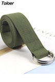 Solid Cotton Canvas All-match Waist Straps Women Canvas Belt D Shaped Double Ring Buckle Waistband