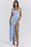 Summer New French Slings Wood Ear Design Picties Open Fork Dress Dress