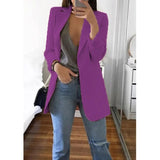 Women Autumn Blazer Jacket Solid Color Long Sleeve Work Suit Coat Office Lady Elegant Tops Casual Cardigan