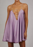 Sweet Metal Straps Sleeveless Solid Satin Mini Loose Club