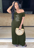 V-neck Short Sleeves Print Loose Maxi