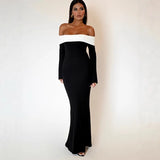 Solid Color Round Straight Angle Shoulder Horn Folded Bodybrested Lady Dress Outside The