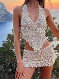 Neck Skirt Two Sets 2025 Summer New Women's Clothing Sexy Hanging Neck Half Skirt Set Shell