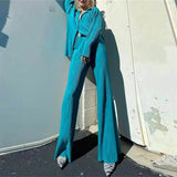 Lady Sexy Suit Two Pieces Outfits Long Sleeve Suit Collar Jacket Coat Casual Wide Leg Trousers Set Suits 2022 Women