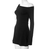 Long Sleeve One Shoulder Ribbon Tie-Up Mini Dress-Outfit