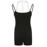 Summer Women's Wear New Inside Street Spicy Girls' Slim Suspenders And Color Spliced One-Piece Shorts-Outfit