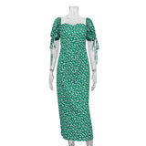 Toloer Women's Wear 2023 New Summer Holiday Style Dress Floral Bubble Sleeve One Word Collar Slim Fashion Dress-Outfit