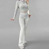 Toloer 2024 Autumn Suit New Women's Temperament Pure Color Slim Long Sleeve Bell Pants Fashion