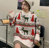Autumn and Winter New Korean Women's Loose Couple Christmas Tree Deer Thick Jacquard