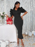 Hollow Slamwn Folding High-Waisted Banquet Event Evening Dress Dress Girl