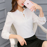 Daifei 2024 Winter Dress New Han Fan Chiffon Shirt Women's Long-Sleeved White Fashion Shirt Loose Blouse-Outfit