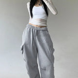 Solid Color Pocket Pleated Sweatpants-Outfit