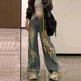 Vintage Ripped Denim Pants Baggy Streetwear American Jeans BF High Waist Hip Hop All-match Ins Tide Cowboy Trousers-Outfit