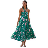 Summer Dress Hanging Neck Sleeveless Print A-Shaped Bohemian Long Dress